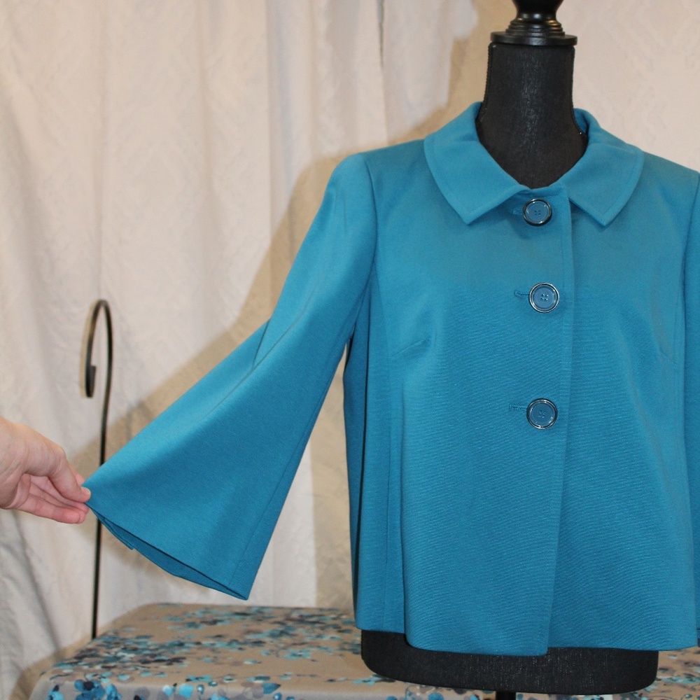Talbots Teal Button Down Jacket With Fluted Sleeve - image 3
